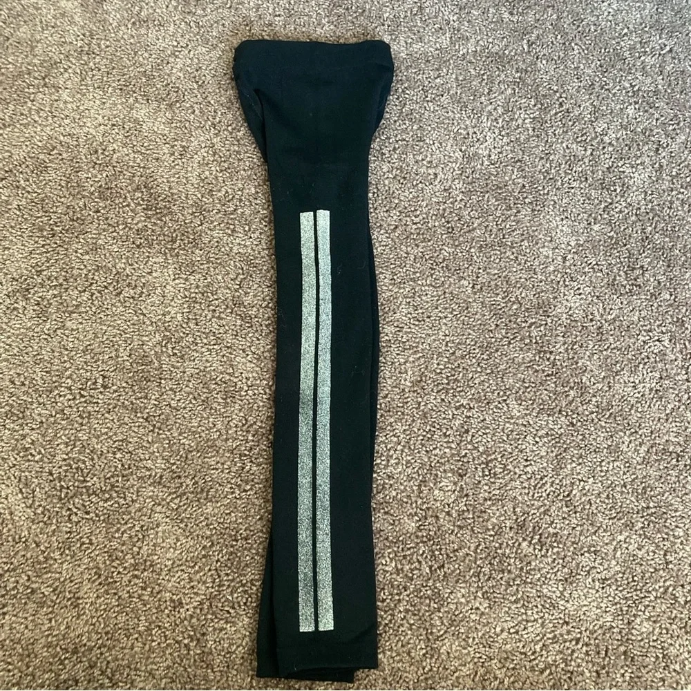 Thick Black Tights Sparkle Side Stripes Size 4-6X